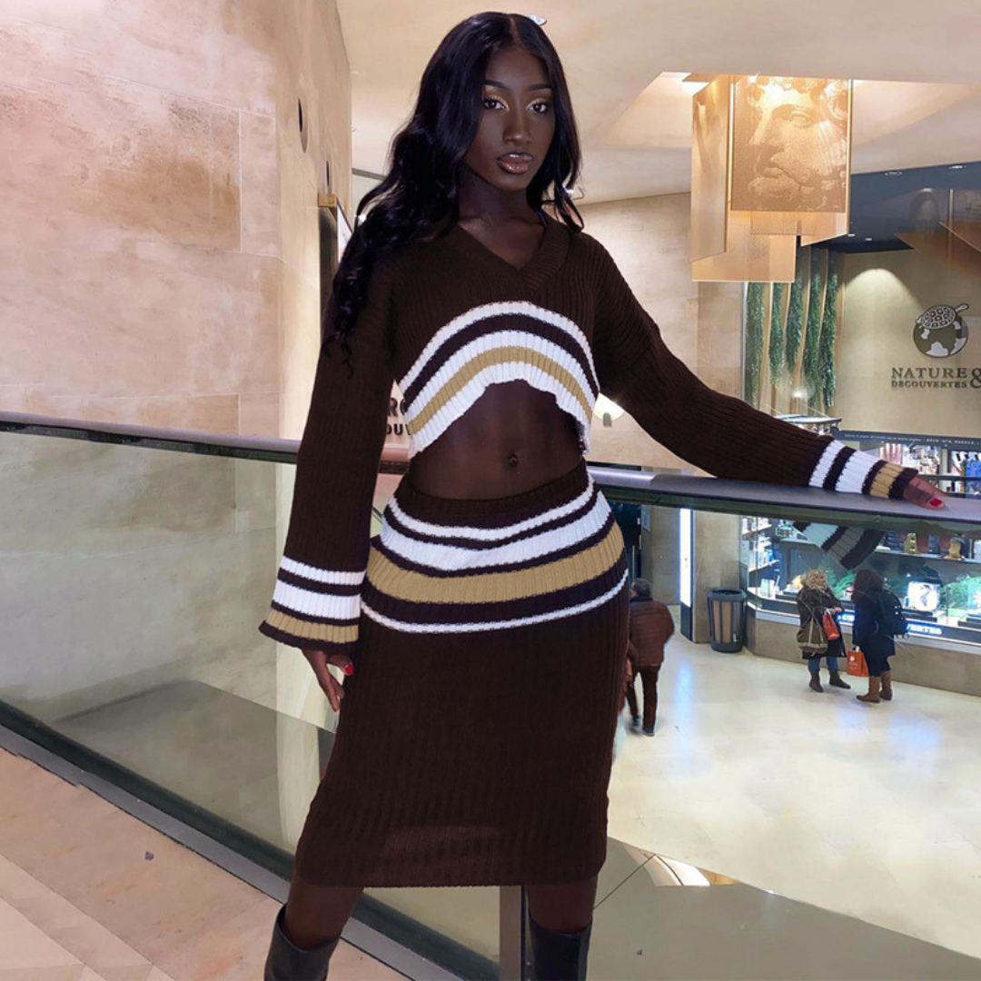 BamBam Fall Set: Striped Top and Skirt - The Sexy and Chic Look to Adopt Now