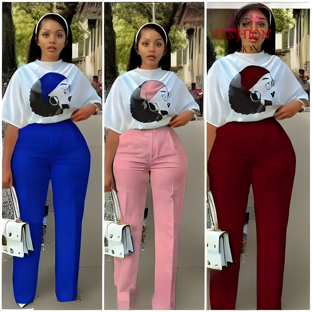 Complete Women's Set: Afro Chic Printed T-shirt and Professional Pants