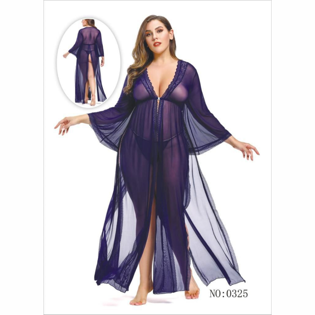 Ensemble Robe de Nuit Longue Transparente et String Assorti