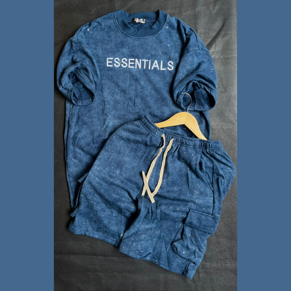 Ensemble Bleu Texturé - T-shirt et Panta-court Jogging "ESSENTIALS"