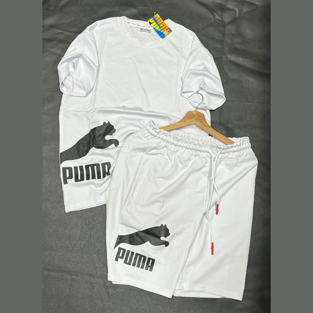 Ensemble Sportif PUMA - T-shirt Blanc avec Logo et Pantalon Court à Détails