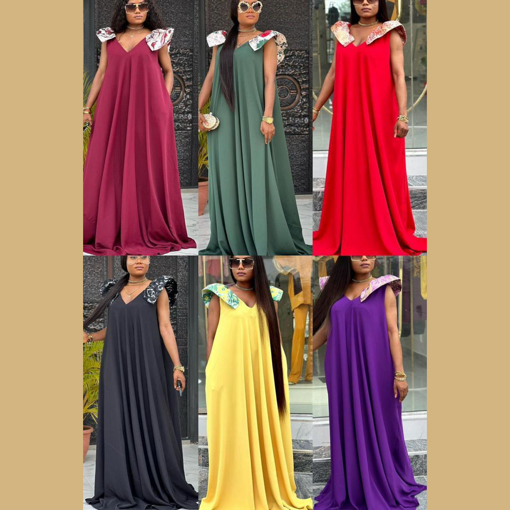 Robe Maxi Évasée avec Épaules Ornées