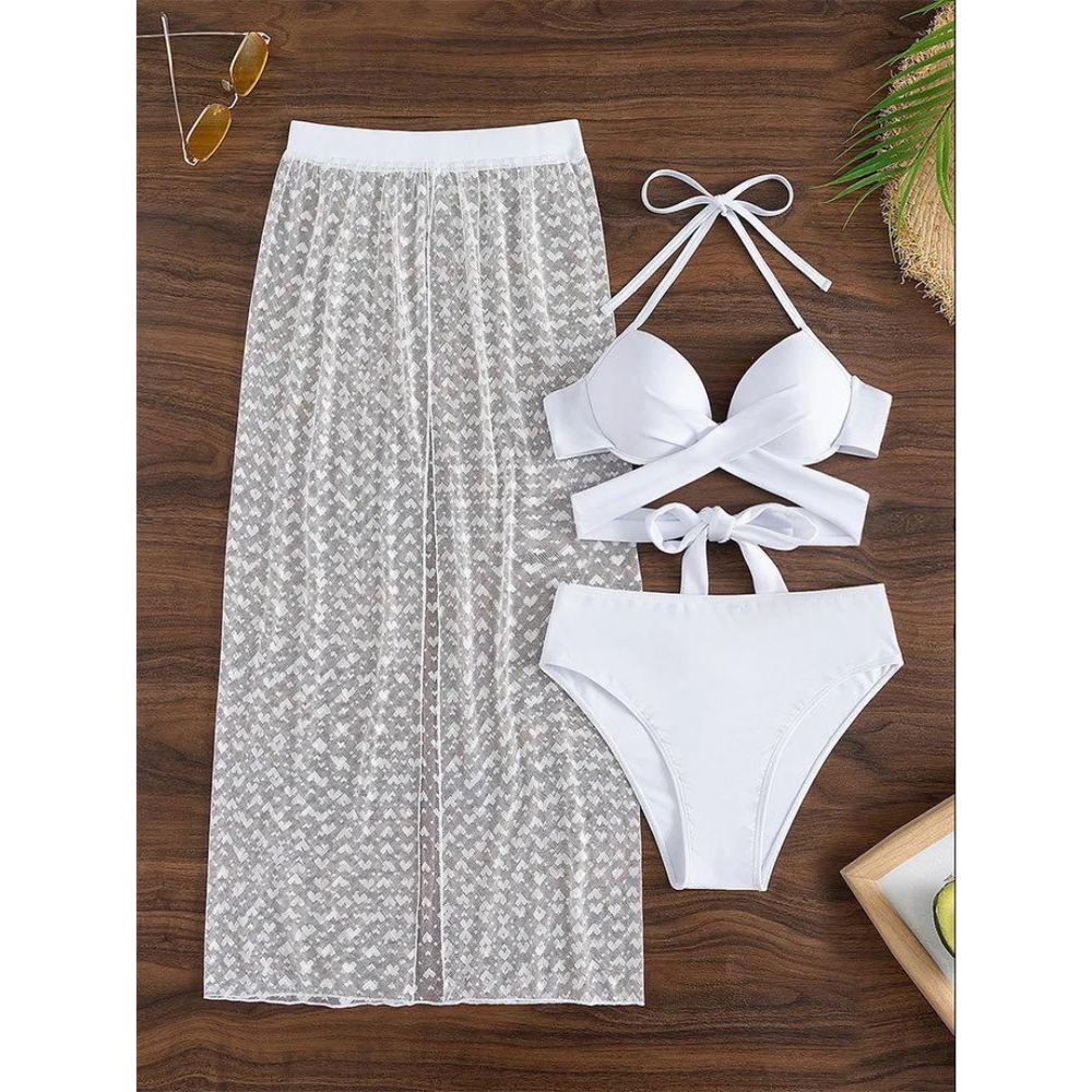 
                      
                        Poetic Elegance: Bandeau Bikini and Cover-Up Set in White Dobby Mesh, a Perfect Balance between Seduction and Style 
                      
                    