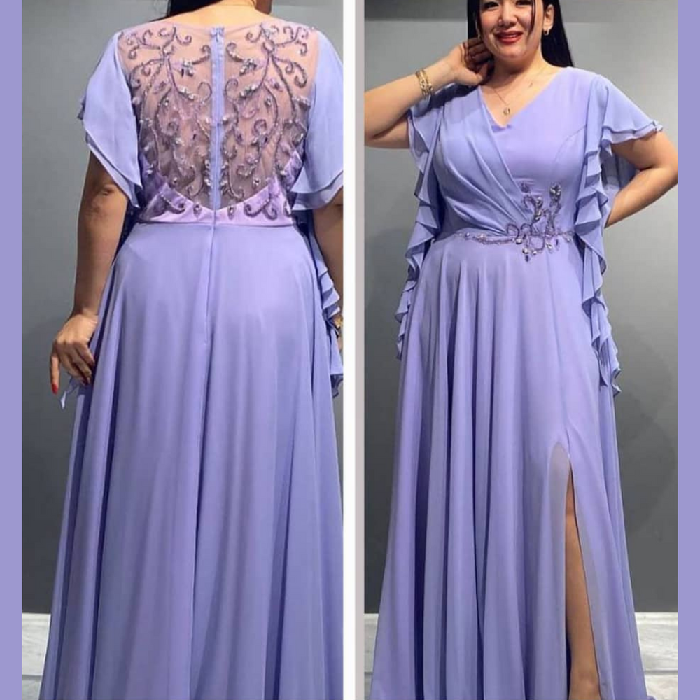 Robe Lilas avec Détails de Broderie Florale