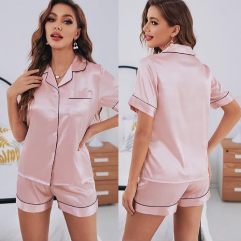 Ensemble de pyjama en satin rose soie pour femmes