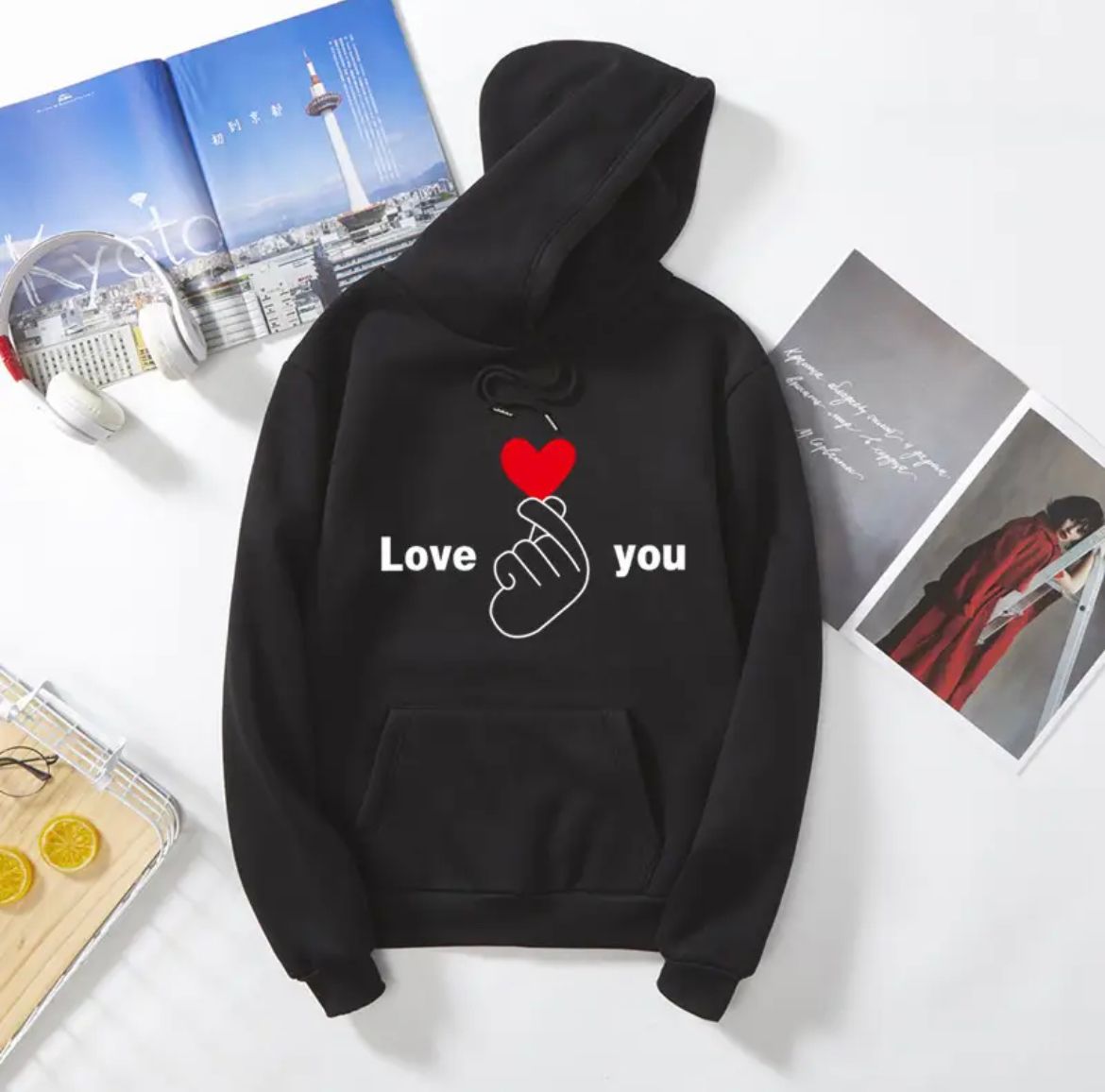 Pull à capuche en coton avec l'impression "love you" - Exprimez votre amour avec style ! Achetez maintenant - dblstoreci