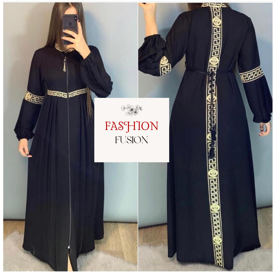 Abaya de Dubaï noire élégante avec broderies délicates